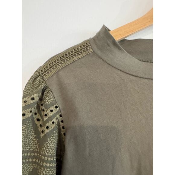 Anthropologie Tiny longsleeve shirt embroidered eyelet puff sleeves M petite - Picture 4 of 11